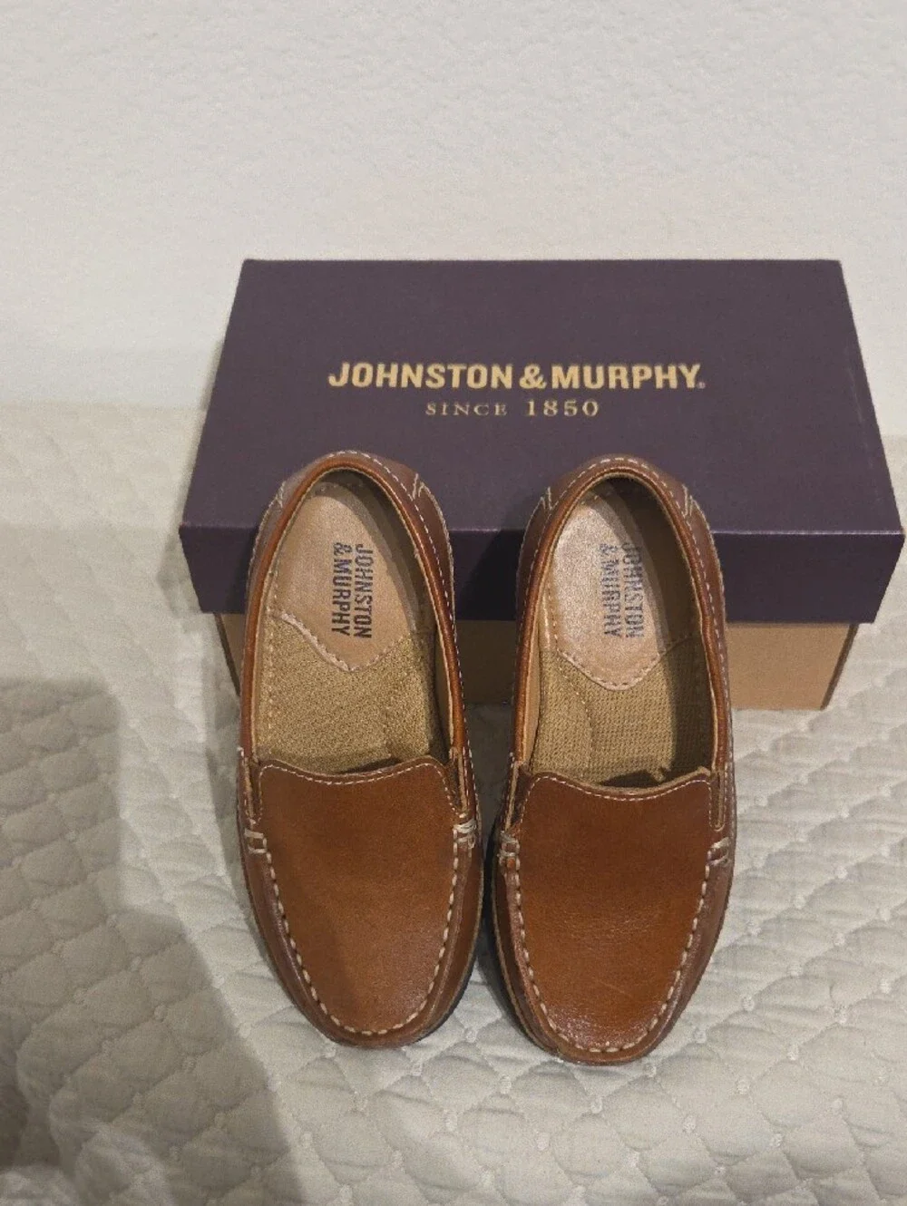 Johnston & Murphy Boys Tan Leather Slip-On Loafers